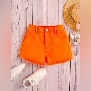 Girls’ Orange Frayed Denim Shorts. Size 8